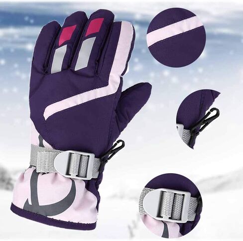 Children Gloves Waterproof and Breathable Snow Ski Gloves Kids Winter Warm Outdoor Riding Thickening 3-6 Years-Purple in Saudi Arabia