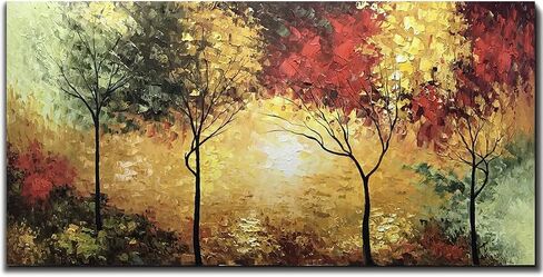 Tiancheng Art، 24 × 48 بوصة إطار فني لشجرة الانطباعية الحديثة لوحة زيتية من قماش البروبيلين مرسومة يدويًا على شكل غابة فن جداري لغرفة المعيشة لوحة ديكور داخلية جاهزة للتعليق in Kuwait