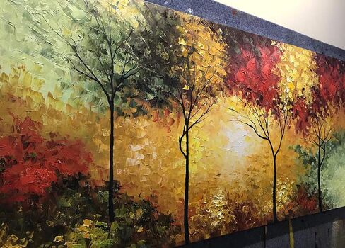 Tiancheng Art، 24 × 48 بوصة إطار فني لشجرة الانطباعية الحديثة لوحة زيتية من قماش البروبيلين مرسومة يدويًا على شكل غابة فن جداري لغرفة المعيشة لوحة ديكور داخلية جاهزة للتعليق in Kuwait