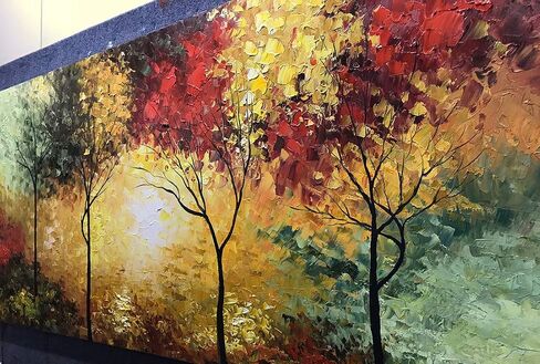 Tiancheng Art، 24 × 48 بوصة إطار فني لشجرة الانطباعية الحديثة لوحة زيتية من قماش البروبيلين مرسومة يدويًا على شكل غابة فن جداري لغرفة المعيشة لوحة ديكور داخلية جاهزة للتعليق in Kuwait