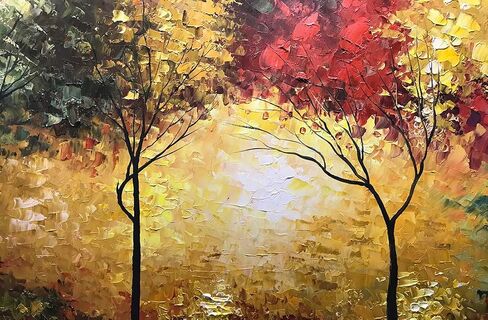Tiancheng Art، 24 × 48 بوصة إطار فني لشجرة الانطباعية الحديثة لوحة زيتية من قماش البروبيلين مرسومة يدويًا على شكل غابة فن جداري لغرفة المعيشة لوحة ديكور داخلية جاهزة للتعليق in Kuwait
