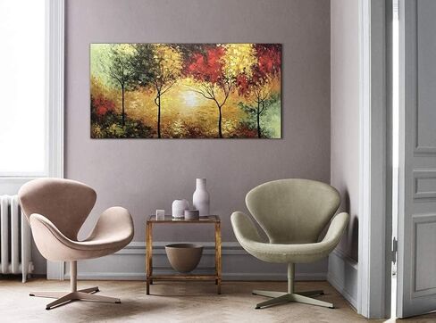 Tiancheng Art، 24 × 48 بوصة إطار فني لشجرة الانطباعية الحديثة لوحة زيتية من قماش البروبيلين مرسومة يدويًا على شكل غابة فن جداري لغرفة المعيشة لوحة ديكور داخلية جاهزة للتعليق in Kuwait
