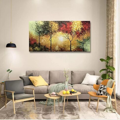 Tiancheng Art، 24 × 48 بوصة إطار فني لشجرة الانطباعية الحديثة لوحة زيتية من قماش البروبيلين مرسومة يدويًا على شكل غابة فن جداري لغرفة المعيشة لوحة ديكور داخلية جاهزة للتعليق in Kuwait