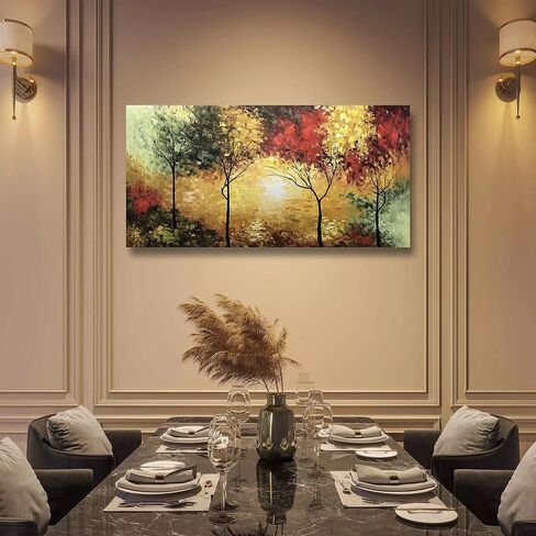 Tiancheng Art، 24 × 48 بوصة إطار فني لشجرة الانطباعية الحديثة لوحة زيتية من قماش البروبيلين مرسومة يدويًا على شكل غابة فن جداري لغرفة المعيشة لوحة ديكور داخلية جاهزة للتعليق in Kuwait