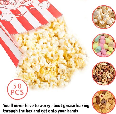 50 قطعة من دلاء الفشار وصناديق الفشار المقاومة للدهون لأكياس الفشار للحفلات والوجبات الفردية وأوعية الفشار لمسارح الأفلام وديكورات الحفلات ذات الطابع الكرنفالي in Kuwait