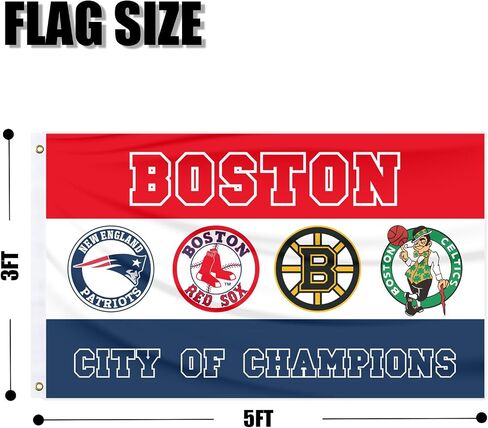 Boston City of Champions Sport Teams Flag 3X5ft Outdoor Indoor Banner with Grommetsr for Garage Man Cave Wall in Saudi Arabia