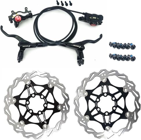 فرامل هيدروليكية تكبير، فرامل قرصية هيدروليكية مع قرص ومسامير عائمة 2X Ø160 مم، مجموعة فرامل الدراجة الجبلية MTB الأمامية والخلفية للمقود Ø22 مم (أسود) in Kuwait