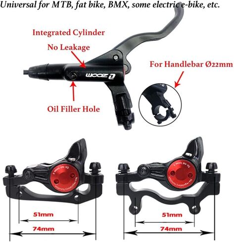 فرامل هيدروليكية تكبير، فرامل قرصية هيدروليكية مع قرص ومسامير عائمة 2X Ø160 مم، مجموعة فرامل الدراجة الجبلية MTB الأمامية والخلفية للمقود Ø22 مم (أسود) in Kuwait