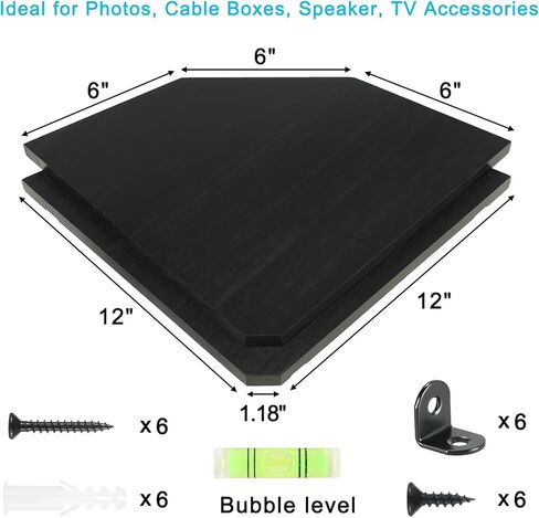 مجموعة أرفف حائط زاوية مكونة من 2، أرفف عائمة من الخشب الريفي مع مسار كابل، وشاشة تخزين مثبتة على الحائط لملحقات التلفزيون، ومراقبة الأطفال، ومكبر الصوت، وصندوق الكابل (أسود، ماسي - 10 بوصة) in Kuwait