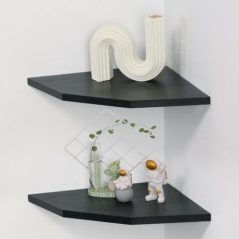 مجموعة أرفف حائط زاوية مكونة من 2، أرفف عائمة من الخشب الريفي مع مسار كابل، وشاشة تخزين مثبتة على الحائط لملحقات التلفزيون، ومراقبة الأطفال، ومكبر الصوت، وصندوق الكابل (أسود، ماسي - 10 بوصة) in Kuwait