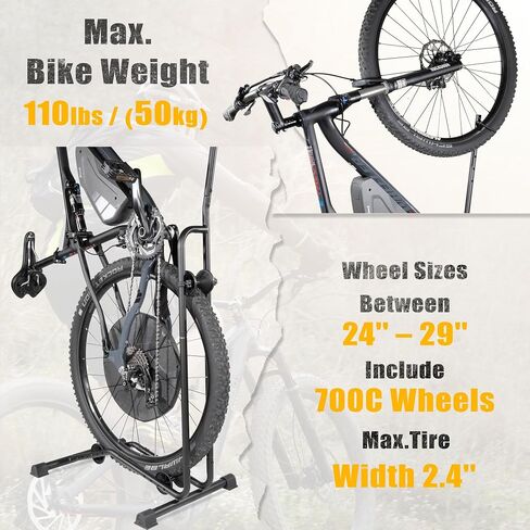 CyclingDeal Vertical Bike Stand - for Fat Bike Snow MTB Road Bikes with Max 5" Tire Width - Vertical & Horizontal Adjustable Bicycle Parking Rack with Seatpost Stabilizer - Wheel Sizes up to 29" in Saudi Arabia
