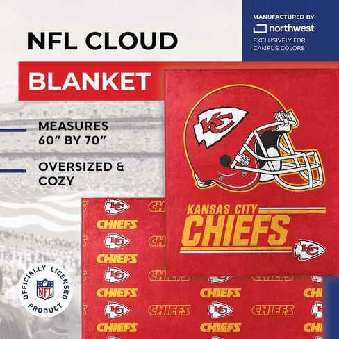 بطانية Northwest NFL مزدوجة الجوانب - 100% بوليستر ناعم - مزدوجة الجوانب - احتضن روح الدوري الوطني لكرة القدم الأمريكية وابق دافئًا في أيام اللعب (كانساس سيتي تشيفز - أحمر) in Saudi Arabia