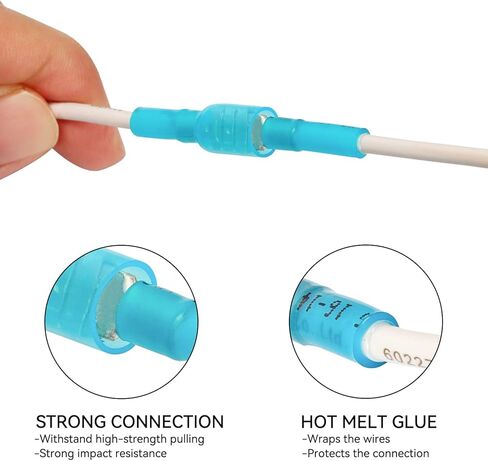 HKS 100 قطعة موصل بأسمائها الحقيقية أزرق 16-14 AWG - مجموعة موصلات الأسلاك الكهربائية السريعة المنكمشة بالحرارة - النحاس الأحمر المعلب - موصلات تجعيد بحرية للسيارات - مقاومة للماء ومعزولة in Kuwait