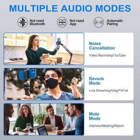 2 Pack Wireless Lavalier Microphone for iPhone14 and below, Professional Mics, 4 Pickup Modes,Noise Cancellation, 60H Battery Life, Mini Lapel Mic for Video Recording Podcast YouTube TikTok in Saudi Arabia