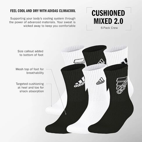 adidas Kids-Boy's/Girl's Mixed Graphic Athletic Cushioned Crew Socks (6-Pair) in Saudi Arabia