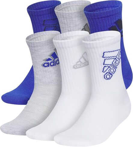adidas Kids-Boy's/Girl's Mixed Graphic Athletic Cushioned Crew Socks (6-Pair) in Saudi Arabia