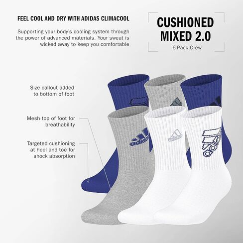 adidas Kids-Boy's/Girl's Mixed Graphic Athletic Cushioned Crew Socks (6-Pair) in Saudi Arabia