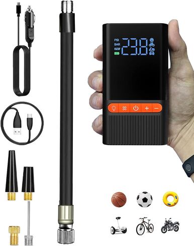 Tire Inflator Electric Bike Pump - 150PSI Portable Air Pump with Pressure Gauge, 6000mAh Electric Ball Pump with Schrader/Dunlop/Presta Valve for Road, Mountain Bicycles, E-Bike, Motorcycle, Balls in Saudi Arabia