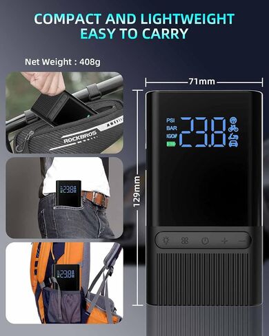 Tire Inflator Electric Bike Pump - 150PSI Portable Air Pump with Pressure Gauge, 6000mAh Electric Ball Pump with Schrader/Dunlop/Presta Valve for Road, Mountain Bicycles, E-Bike, Motorcycle, Balls in Saudi Arabia