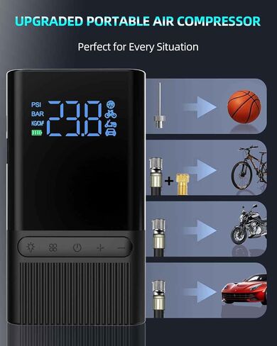 Tire Inflator Electric Bike Pump - 150PSI Portable Air Pump with Pressure Gauge, 6000mAh Electric Ball Pump with Schrader/Dunlop/Presta Valve for Road, Mountain Bicycles, E-Bike, Motorcycle, Balls in Saudi Arabia