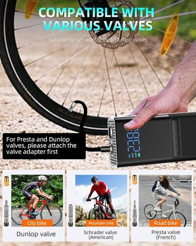 Tire Inflator Electric Bike Pump - 150PSI Portable Air Pump with Pressure Gauge, 6000mAh Electric Ball Pump with Schrader/Dunlop/Presta Valve for Road, Mountain Bicycles, E-Bike, Motorcycle, Balls in Saudi Arabia