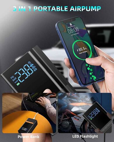 Tire Inflator Electric Bike Pump - 150PSI Portable Air Pump with Pressure Gauge, 6000mAh Electric Ball Pump with Schrader/Dunlop/Presta Valve for Road, Mountain Bicycles, E-Bike, Motorcycle, Balls in Saudi Arabia