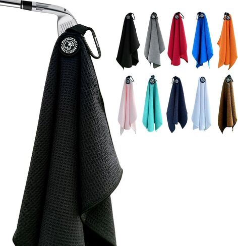 Magnetic Golf Towel with Clip, Microfiber Waffle Design - Industrial Strength Magnet for Strong Hold to Golf Bags, Carts & Clubs - Black in Kuwait