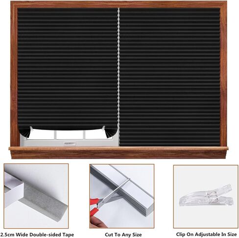 Window Blinds Cordless 2 Pack Blackout No Drill Cut to Size Clip On Stick On Self Adhesive Temporary Blinds Pleated Paper Blinds for Windows Doors Shades for Home Nursery Bedroom Kitchen Bathroom in Saudi Arabia