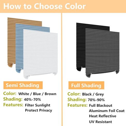 Window Blinds Cordless 2 Pack Blackout No Drill Cut to Size Clip On Stick On Self Adhesive Temporary Blinds Pleated Paper Blinds for Windows Doors Shades for Home Nursery Bedroom Kitchen Bathroom in Saudi Arabia