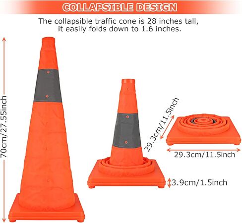 2 حزمة من مخاريط السلامة المرورية القابلة للطي مقاس 28 بوصة، مخاريط وقوف السيارات البرتقالية، مخاريط الطريق الآمنة القابلة للطي لموقف السيارات وممارسة القيادة in Kuwait