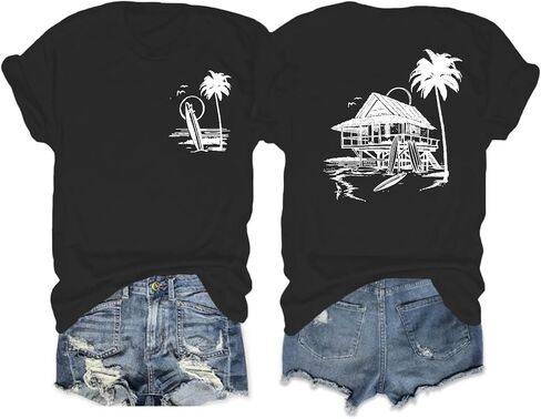 Oversized Beach Shirts for Women Palm Trees Beach Graphic Tshirts Summer Hawaiian Vacation T Shirts Baggy Tops in Saudi Arabia