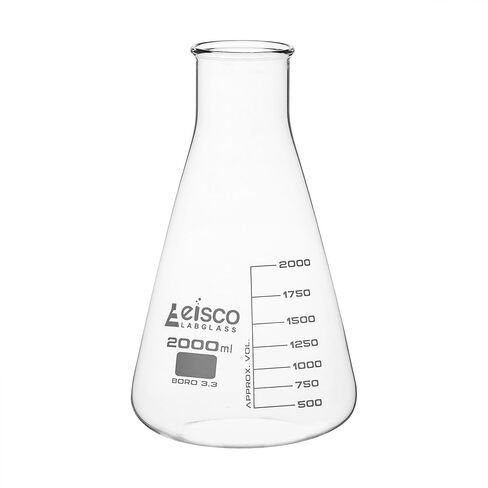 قارورة EISCO Erlenmeyer، 2000 مل - زجاج البورسليكات - رقبة واسعة، شكل مخروطي - تخرجات بيضاء in Saudi Arabia