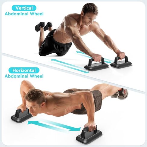 2-in-1 Push-Up Bar and Ab Roller for Men - Lightweight Portable Pushup Handles, Perfect Pushups Equipment, Ab Wheel Roller for Abs Workout - Ideal Push Up Stand and Exercise Wheel Combo - Home Gym Fitness Equipment, Core Trainer, Upper Body Workout Gear,  in Saudi Arabia