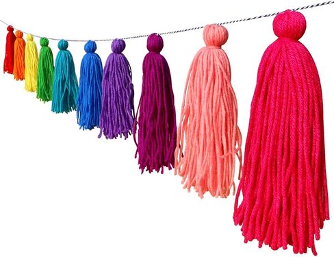 Big Size Tassel Garland H3.1in Polyester Yarn Black Pom Pom Tassel Banner Decorative Wall Hanging for Home Decoration Wedding Birthday Baby Shower Party Supplies (Black) in Saudi Arabia