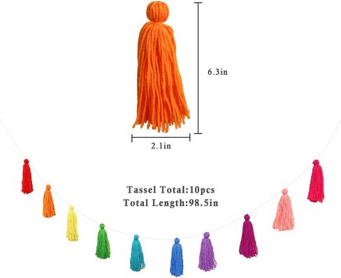 Big Size Tassel Garland H3.1in Polyester Yarn Black Pom Pom Tassel Banner Decorative Wall Hanging for Home Decoration Wedding Birthday Baby Shower Party Supplies (Black) in Saudi Arabia