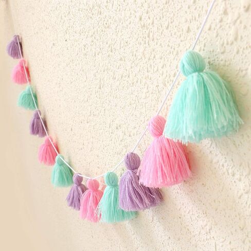 Big Size Tassel Garland H3.1in Polyester Yarn Black Pom Pom Tassel Banner Decorative Wall Hanging for Home Decoration Wedding Birthday Baby Shower Party Supplies (Black) in Saudi Arabia