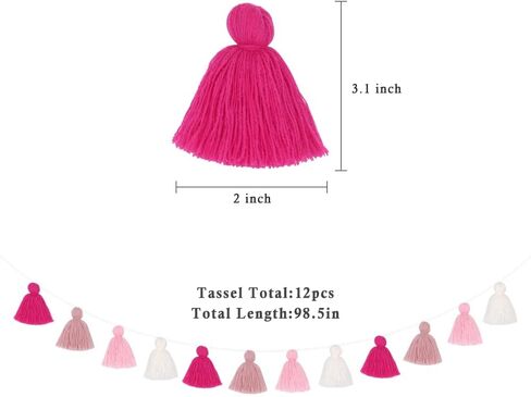 Big Size Tassel Garland H3.1in Polyester Yarn Black Pom Pom Tassel Banner Decorative Wall Hanging for Home Decoration Wedding Birthday Baby Shower Party Supplies (Black) in Saudi Arabia