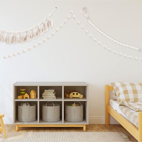 3 قطع من إكليل شرابة بوهو مع خرز خشبي، وإكليل خرز لبيت المزرعة مع شرابات، وأكاليل بوم بوم لديكور المنزل الريفي الحديث في مزرعة بوهو (لون كلاسيكي) in Kuwait