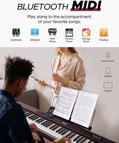 Starfavor 88 Key Digital Piano, Beginner Compact Bluetooth Piano Keyboard with Semi Weighted 88 Keys, Electric Piano Keyboard Piano Bundle with Stand, Piano Pedal, Carrying Bag, Red in Saudi Arabia