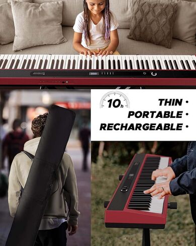Starfavor 88 Key Digital Piano, Beginner Compact Bluetooth Piano Keyboard with Semi Weighted 88 Keys, Electric Piano Keyboard Piano Bundle with Stand, Piano Pedal, Carrying Bag, Red in Saudi Arabia