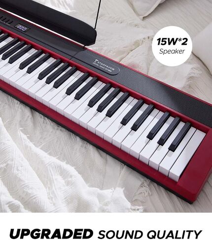 Starfavor 88 Key Digital Piano, Beginner Compact Bluetooth Piano Keyboard with Semi Weighted 88 Keys, Electric Piano Keyboard Piano Bundle with Stand, Piano Pedal, Carrying Bag, Red in Saudi Arabia