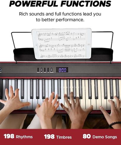 Starfavor 88 Key Digital Piano, Beginner Compact Bluetooth Piano Keyboard with Semi Weighted 88 Keys, Electric Piano Keyboard Piano Bundle with Stand, Piano Pedal, Carrying Bag, Red in Saudi Arabia
