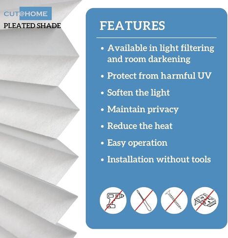 BlindsAvenue Custom Size Cut-4-You Cordless Pleated Window Shades, Light-Filtering Fawn, Size 19W X 64L (Fawn, 19W X 64L) in Kuwait
