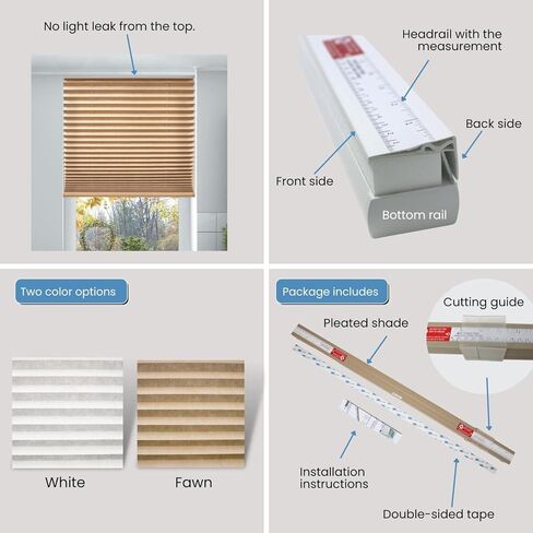 BlindsAvenue Custom Size Cut-4-You Cordless Pleated Window Shades, Light-Filtering Fawn, Size 19W X 64L (Fawn, 19W X 64L) in Kuwait