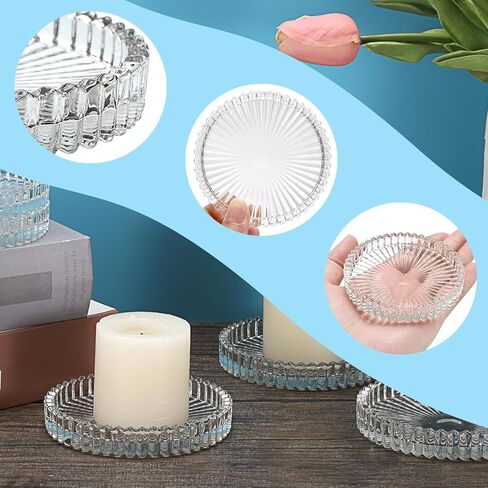 5 قطع من أطباق الشموع الزجاجية الشفافة من OWNMY، مقاس 10.16 سم، حاملات شموع عمودية زجاجية، قواعد شموع زجاجية عمودية، صواني شموع مستديرة، ألواح شموع عمودية زجاجية حديثة لقطع مركزية لطاولات الزفاف، شفافة in Kuwait