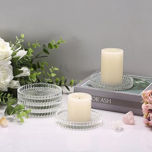 5 قطع من أطباق الشموع الزجاجية الشفافة من OWNMY، مقاس 10.16 سم، حاملات شموع عمودية زجاجية، قواعد شموع زجاجية عمودية، صواني شموع مستديرة، ألواح شموع عمودية زجاجية حديثة لقطع مركزية لطاولات الزفاف، شفافة in Kuwait