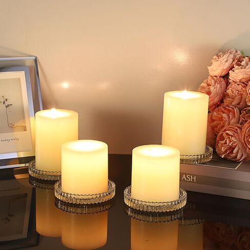 5 قطع من أطباق الشموع الزجاجية الشفافة من OWNMY، مقاس 10.16 سم، حاملات شموع عمودية زجاجية، قواعد شموع زجاجية عمودية، صواني شموع مستديرة، ألواح شموع عمودية زجاجية حديثة لقطع مركزية لطاولات الزفاف، شفافة in Kuwait