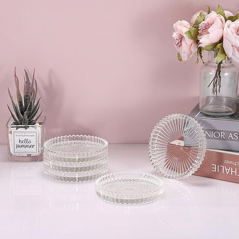 5 قطع من أطباق الشموع الزجاجية الشفافة من OWNMY، مقاس 10.16 سم، حاملات شموع عمودية زجاجية، قواعد شموع زجاجية عمودية، صواني شموع مستديرة، ألواح شموع عمودية زجاجية حديثة لقطع مركزية لطاولات الزفاف، شفافة in Kuwait