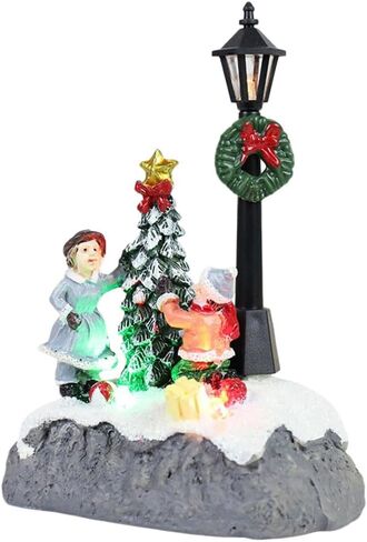Christmas Town Village Decorations, Battery Operated Resin Christmas Scene Village Houses Town with LED Light Christmas Ornament in Kuwait