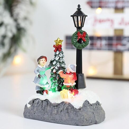 Christmas Town Village Decorations, Battery Operated Resin Christmas Scene Village Houses Town with LED Light Christmas Ornament in Kuwait